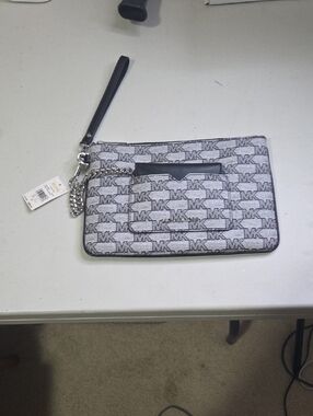 Michael Kors White and Black MK Logo Wristlet with Chain Strap